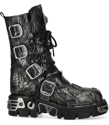 Amazon.com | New Rock Boots M-422-S1 Unisex Metallic Black Leather